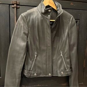 Calvin Klein Collection Women's Leather Jacket in Gray